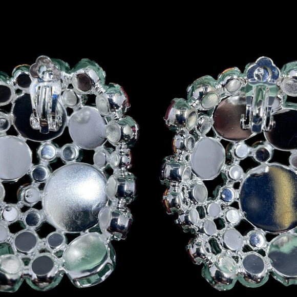 Multicolor Rhinestone Clip On Earrings Statement Glam Cocktail Jewelry - Picture 5 of 5